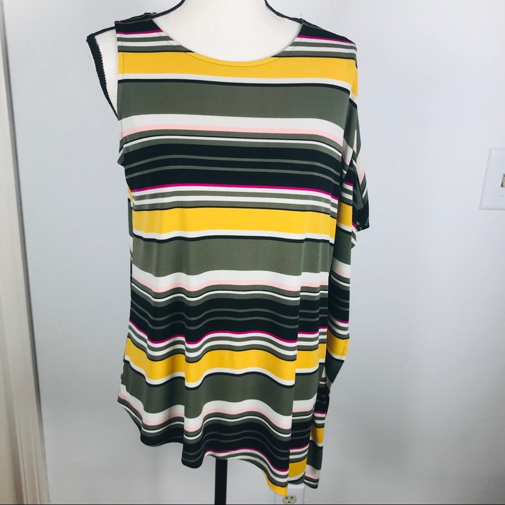 WORTHINGTON STRIPED WING SLEEVE  SLEEVELESS  TOP